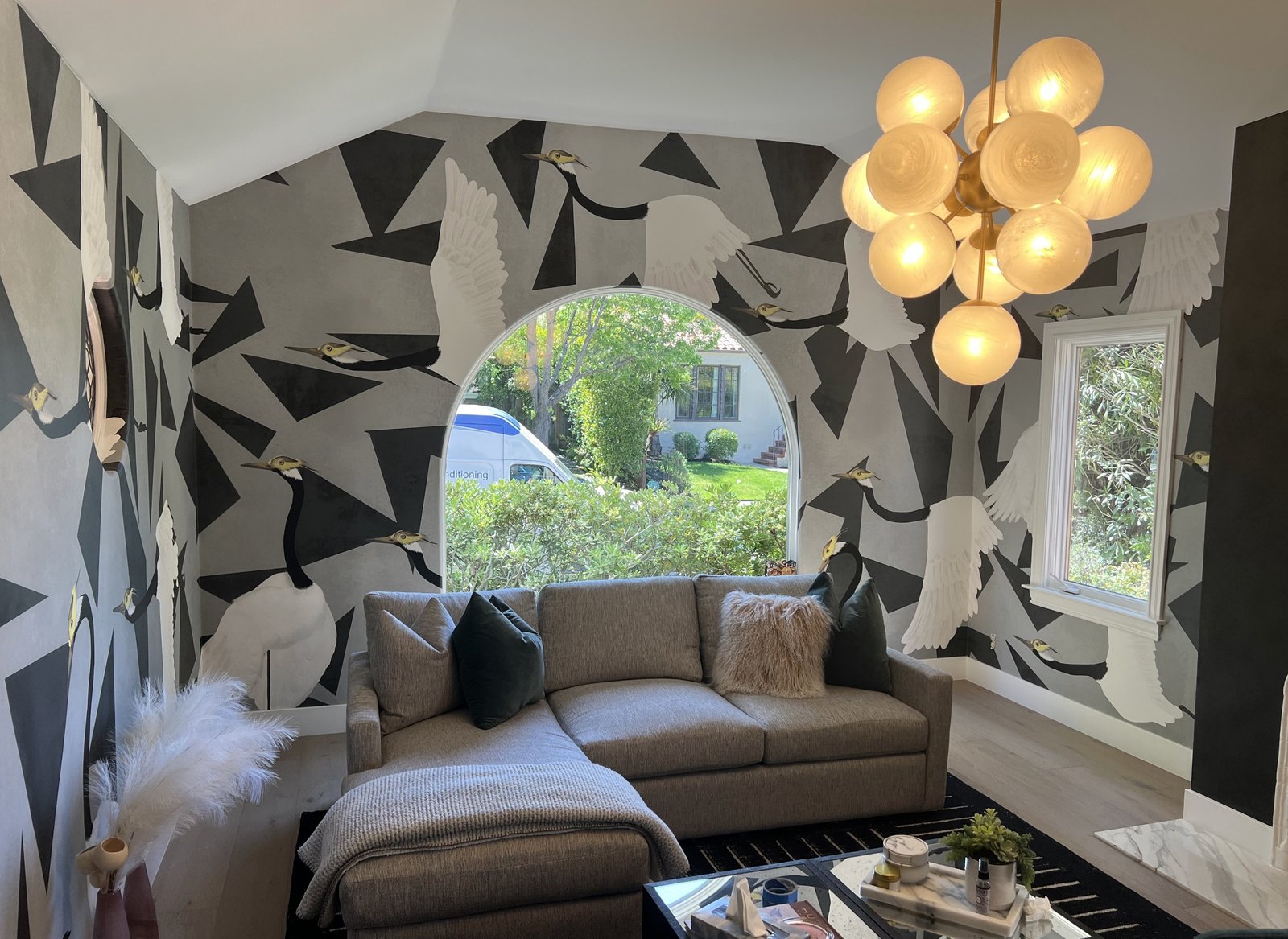 Dark textured feature wall in a living room