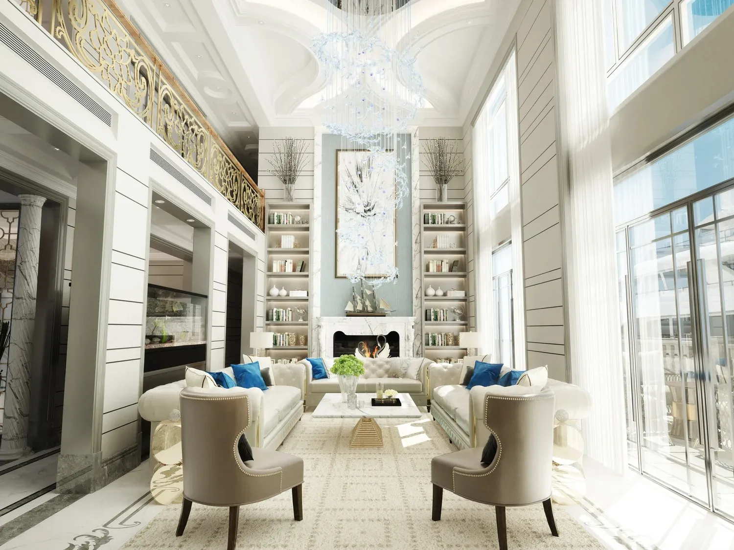 Bright luxury interior with decorative wallcovering